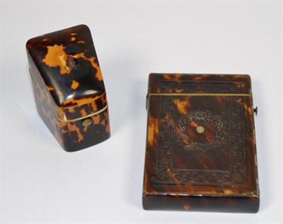 Lot 132 - A 19th century tortoiseshell card case, and a tortoiseshell miniature correspondence box