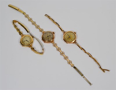 Lot 134 - A ladys 9 carat gold JW Benson, London, wristwatch, and two other 9 carat gold wristwatches (3)