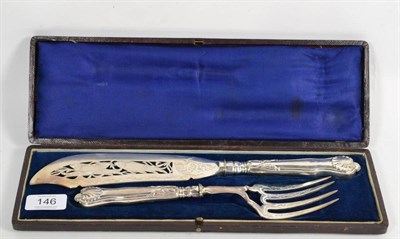 Lot 146 - A cased pair of Victorian silver fish-servers, 1850 and 1852, King's pattern with silver blades and