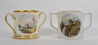 Lot 155 - Two loving cups, one inscribed ''Presented by a Friend'', the other with Italian scenes