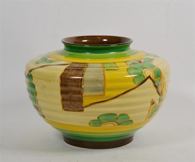 Lot 156 - A large yellow vase,  'Hand Painted Bizarre by Clarice Cliff, Newport Pottery England 1930s
