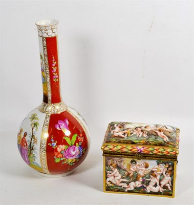 Lot 160 - Capodimonte box, and Dresdon bottle vase