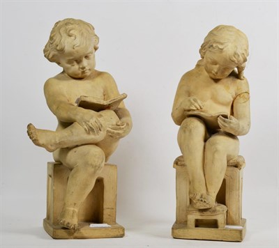 Lot 163 - John Marriott Blashfield, (1811-1882), modelled as two putto studying, one seated on a...