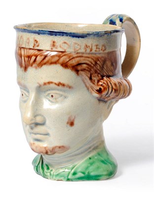 Lot 40 - A Staffordshire Pearlware Lord Rodney Mug, circa 1780, modelled as the head and inscribed...
