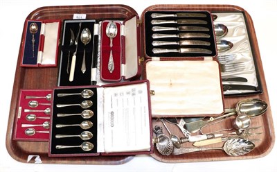 Lot 175 - A group of silver, including: a cased set of six Elizabeth II silver teaspoons of Puritan form,...
