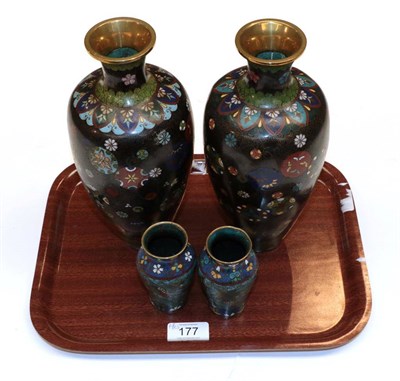 Lot 177 - Two pairs of Cloisonne vases and a set of four Chinese prints, circa 1930