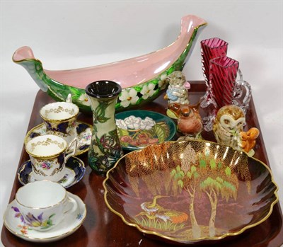 Lot 181 - Tray of collectable ceramics, including Moorcroft, Carlton, Beswick, Coalport etc, and a pair...