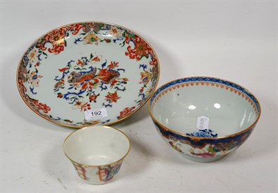 Lot 192 - An 18th century Chinese bowl decorated with figures in a landscape, together with an 18th...