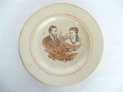 Lot 43 - A Staffordshire Pottery Duke and Duchess of Edinburgh Commemorative Plate, circa 1874, printed...