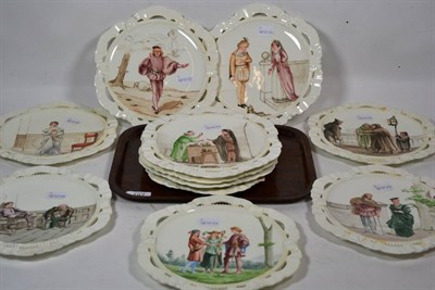 Lot 197 - A set of eleven Victorian plates painted with scenes from Shakespeare plays, each titles and...