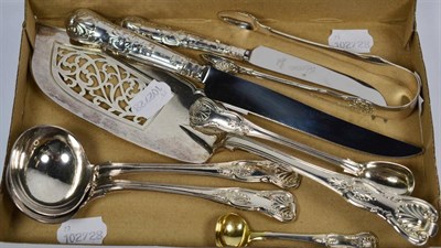 Lot 207 - A group of King's pattern flatware, including, a fish-slice, London, 1845, a pair of...