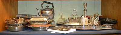 Lot 226 - A large quantity of silver plate, including a shaped oval gallery tray, an egg cruet, an entree...