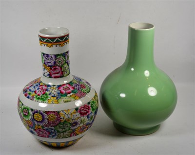 Lot 240 - A pale green painted Chinese vase; together with a rose painted Chinese vase (2)