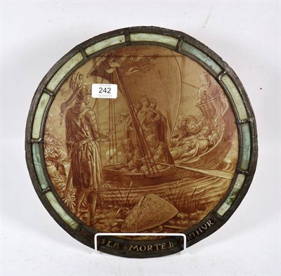 Lot 242 - Stained glass roundel, 'La Morte d'Arthur' apprentice copy of Thomas William Camm, one of a...