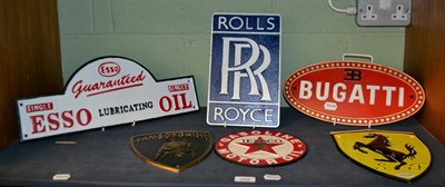 Lot 252 - Six signs, Rolls Royce, Esso, Bugatti, Ferrari, Texaco, Lamborghini