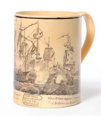 Lot 49 - A Creamware Lord Nelson Commemorative Mug, early 19th century, of cylindrical form, transfer...