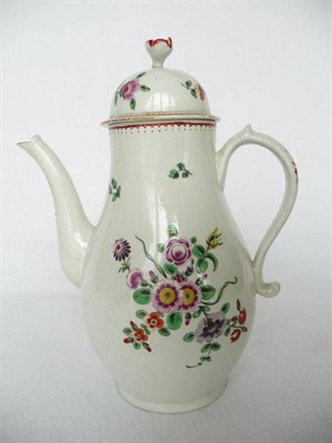 Lot 51 - A First Period Worcester Porcelain Coffee Pot and Cover, circa 1770, with floral finial, painted in