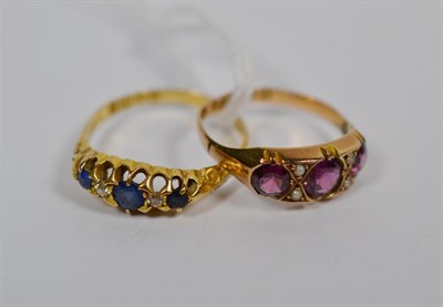 Lot 279 - An 18 carat gold sapphire and diamond ring, finger size Q, and a 9 carat gold gem set ring,...