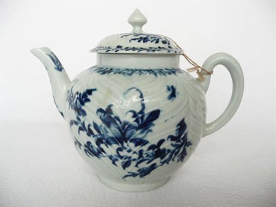 Lot 52 - A First Period Worcester Porcelain Feather Moulded Teapot and Cover, circa 1758, painted in...