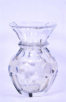 Lot 311 - Baccarat slice cut baluster shaped glass flower vase, original box