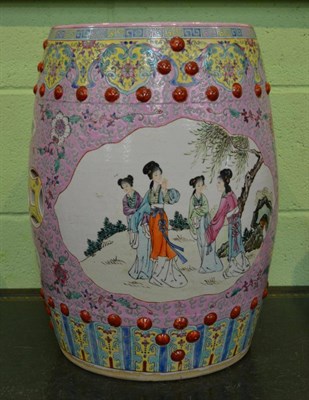 Lot 316 - A 20th century Chinese pottery barrel form garden seat