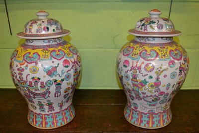 Lot 327 - Pair of Chinese famile rose pattern vases and covers, height 46cm