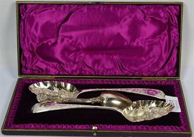 Lot 331 - A cased pair of berry spoons and another spoon