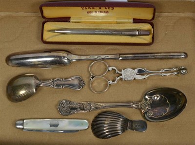 Lot 332 - A group of assorted silver flatware, including: a George II silver marrow-scoop, London, 1736;...