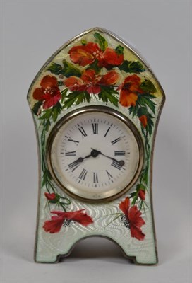 Lot 341 - An Edwardian silver and enamel timepiece, Birmingham 1906 (large repainted section)