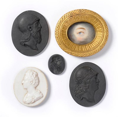 Lot 58 - A Pair of Wedgwood Black Basalt Portrait Medallions, late 18th century, with bust portraits of...