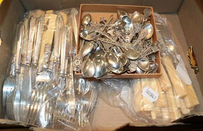 Lot 347 - A quantity of foreign teaspoons, stamped '0.800' '925' and a quantity of plated flatware