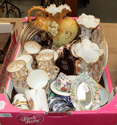 Lot 1006 - Royal Crown Derby cups and saucers, a pair of continental china Cornucopia vases, Doulton vase, etc