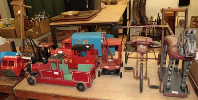 Lot 1010 - Collection of Triang pressed steel vehicles and similar wooden and other toys