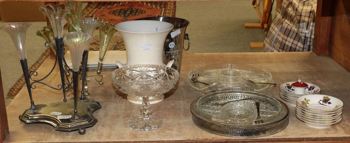 Lot 1013 - Two Victorian centre epergnes, glass hors d'oeuvre's dishes etc