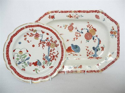 Lot 62 - A Bow Porcelain Platter, circa 1755, of canted rectangular form, painted in Kakiemon style with the