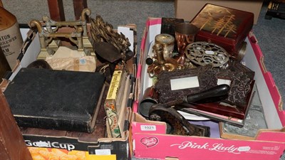 Lot 1021 - A group of miscellaneous items including Victorian photograph albums, Masonic items, carved frames