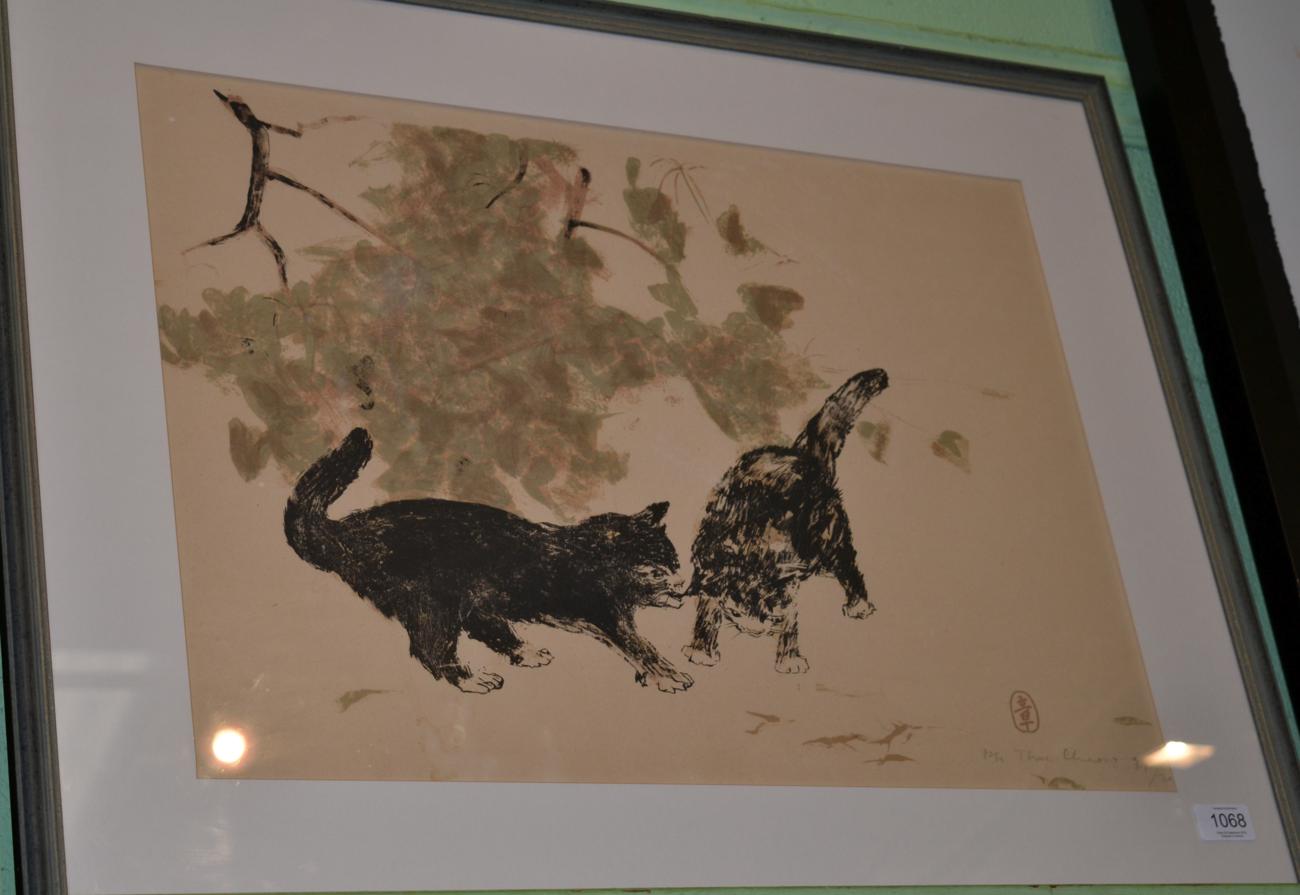 Lot 1068 - Chinese School, (20th century), 'Kittens Playing', signed and numbered, litho print, 41cm by 57cm