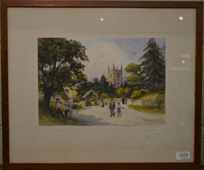Lot 1075 - British School (20th century) The Village Church, signed indistinctly watercolour, 23cm by 33.5cm