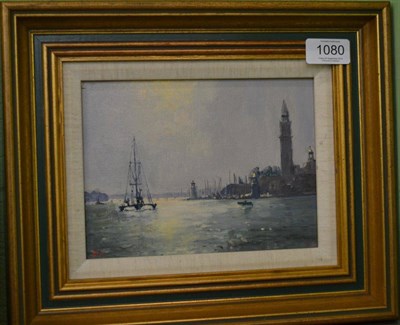 Lot 1080 - Robin Furness (b.1933), The Trimaran Venice, monogrammed and indistinctly dated, oil on board,...