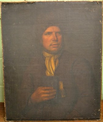 Lot 1085 - Dutch School, (19th century), Portrait of a gentleman in a white stock holding a cup, oil on...