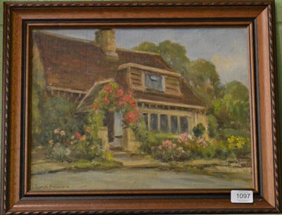 Lot 1097 - Owen Bowen (1873-1967) Country cottage with garden in full bloom, signed, oil on board, 29cm by...