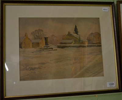 Lot 1098 - Henrietta Lister, ''Redmire in the Snow'', signed, watercolour, 27.5cm by 37.5cm