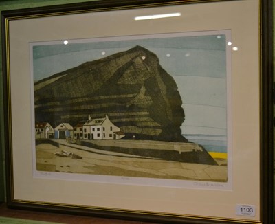 Lot 1103 - John Brunsdon, (1933-2014), Staithes, signed and numbered inscribed print, 29.5cm by 45cm