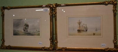 Lot 1104 - Attributed Edward King Redmore, a pair of shipping scenes, bears signature, watercolour, 13cm...