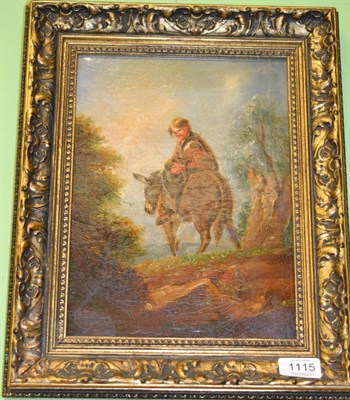 Lot 1115 - T Webb, Figure on donkey in rural landscape, signed, oil on board, 28.5cm by 21.5cm