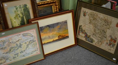 Lot 1117 - A quantity of pictures and prints, to include, a watercolour signed George Skelton, an antique...