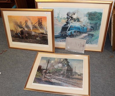 Lot 1132 - After Terrance Cuneo, Last of the Steam Workhorses, signed print together with Evening Star a...