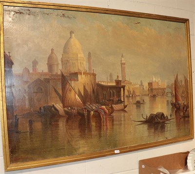 Lot 1133 - Walter Craige 19th/20th century, scene on a Venetian canal, signed oil on canvas 100cm by 151cm