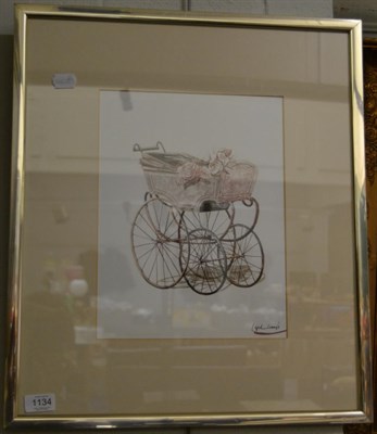 Lot 1134 - Neil Simone, Pram with roses, signed oil on board, 33cm by 25.5cm