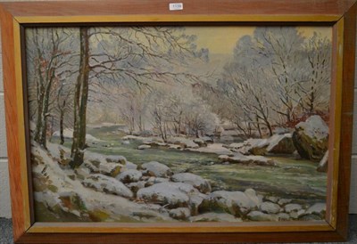 Lot 1139 - Donald Henry Floyd (1892-1965), Snow covered river landscape signed, oil on canvas, 59cm by 90cm